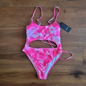 Meyeeka Womens L Scoop Neck Cut Out Lace Up Back High Cut Monokini One Piece